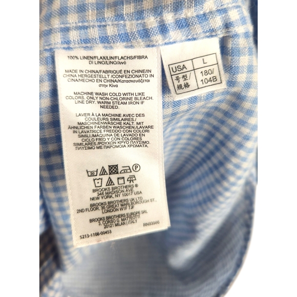 Brooks Brothers Regent Gingham Irish Linen Long Sleeve LARGE Baird McNutt Blue - Picture 5 of 7